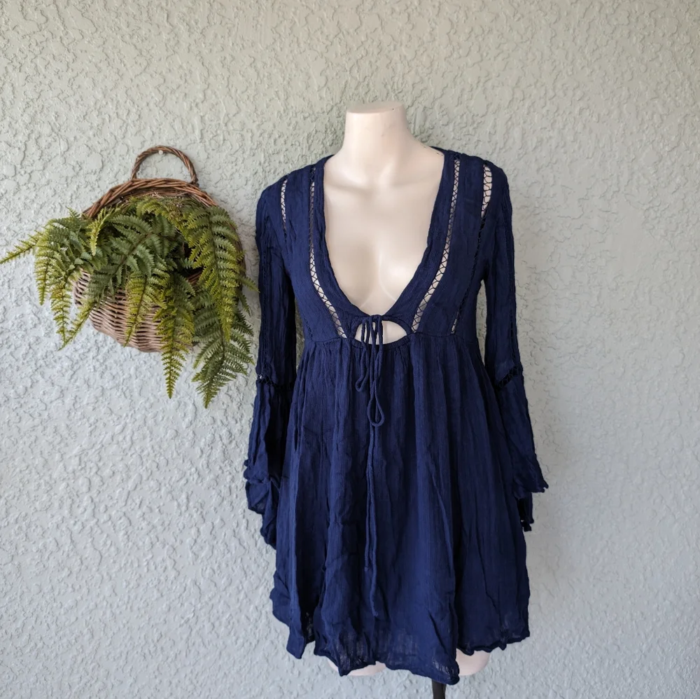 Free People Romeo Peakaboo Mini Dress blue size‎ s/p